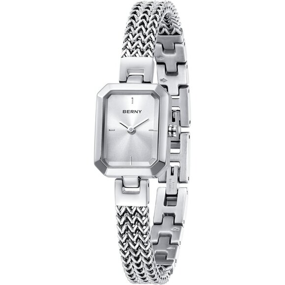 Women Silver All Stainless Small Square Wristwatch Waterproof Detachable Band